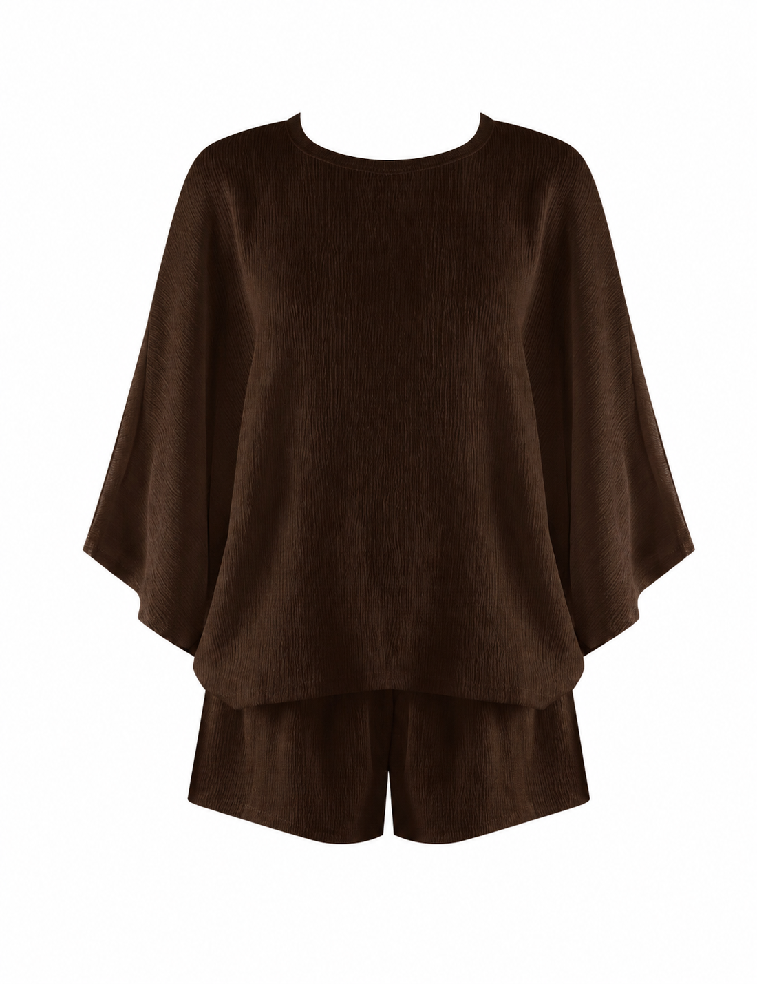 Brown Crepe Textured Top and Shorts Set