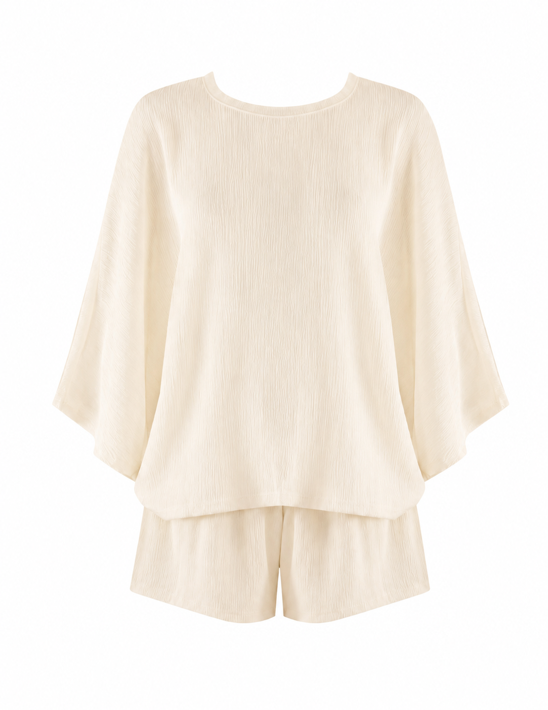 Cream Crepe Textured Top and Shorts Set