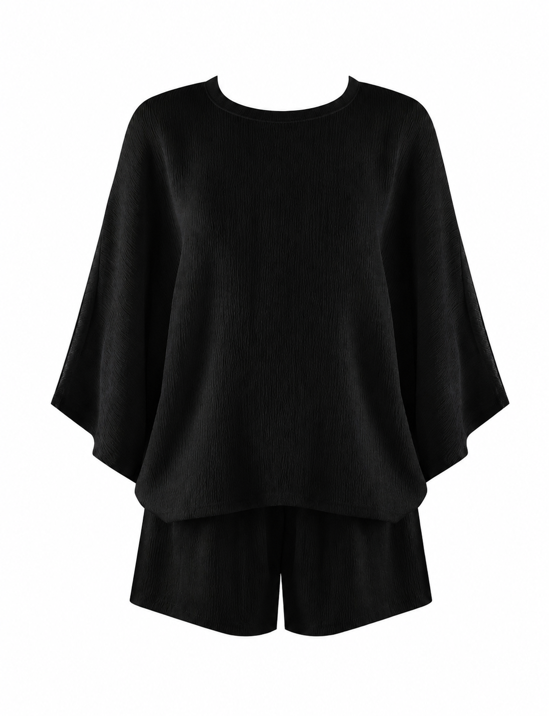 Black Crepe Textured Top and Shorts Set