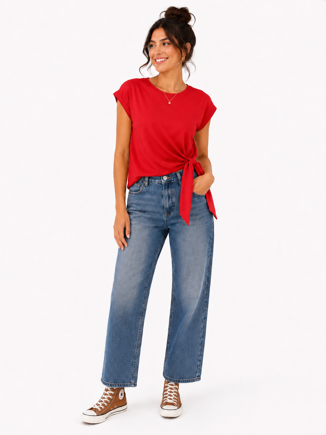 Red Tie Side Cap Sleeve Top