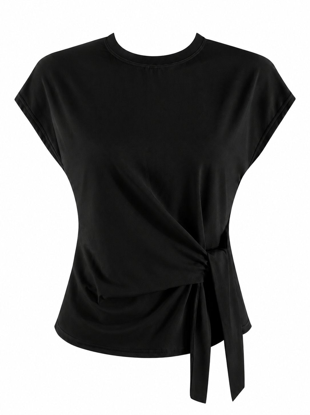 Black Tie Side Cap Sleeve Top