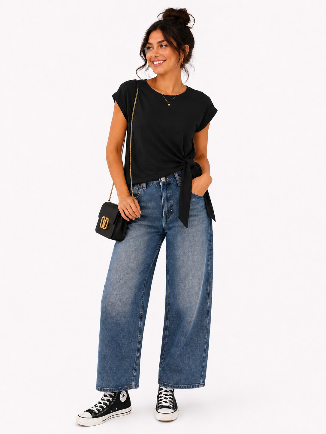 Black Tie Side Cap Sleeve Top