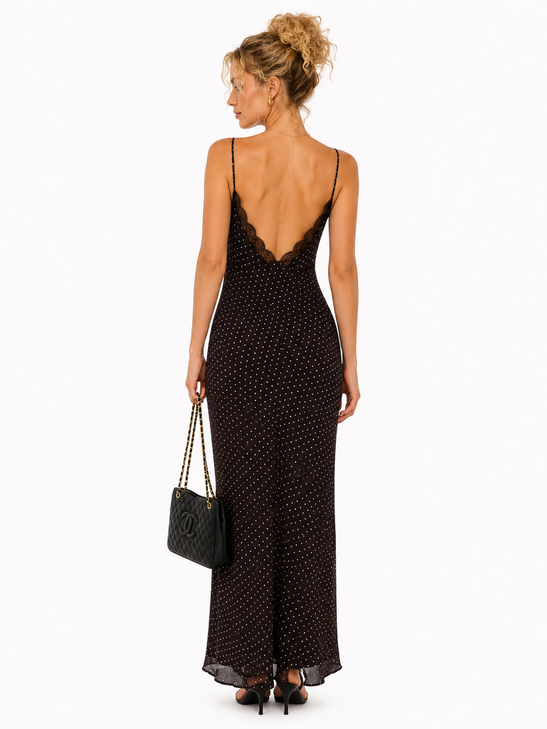 Polka Dots Lace Trim Maxi Dress
