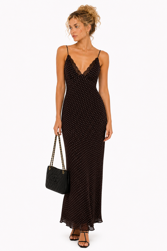 Polka Dots Lace Trim Maxi Dress
