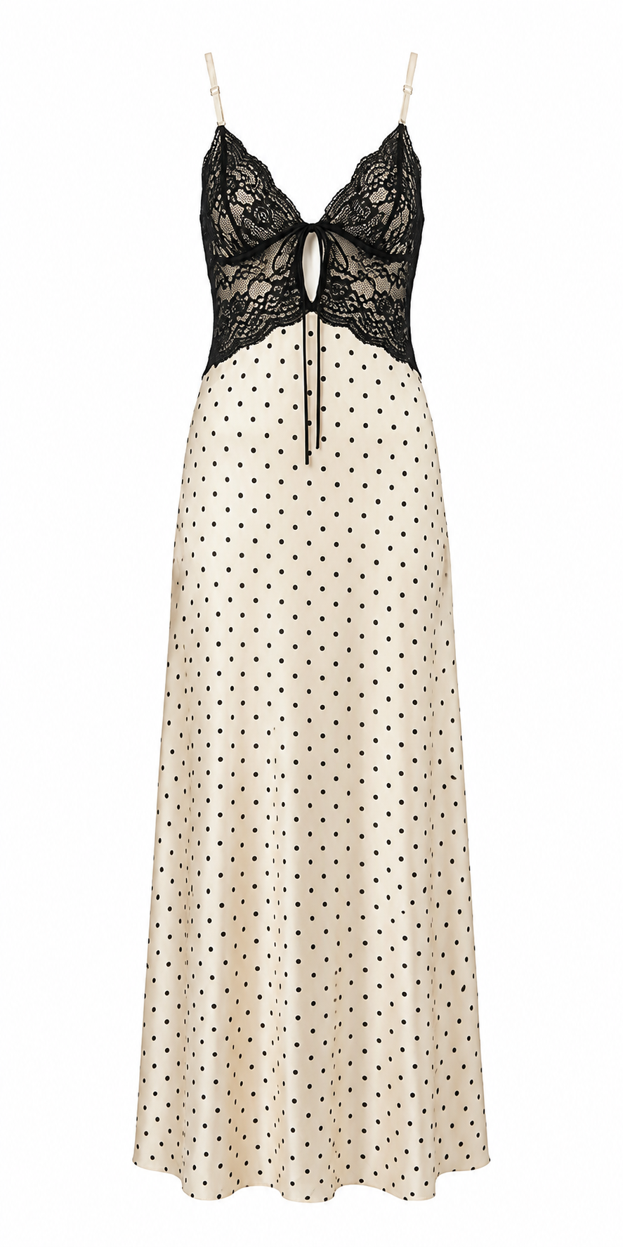 Cream Lace Detail Polka Dot Maxi Dress
