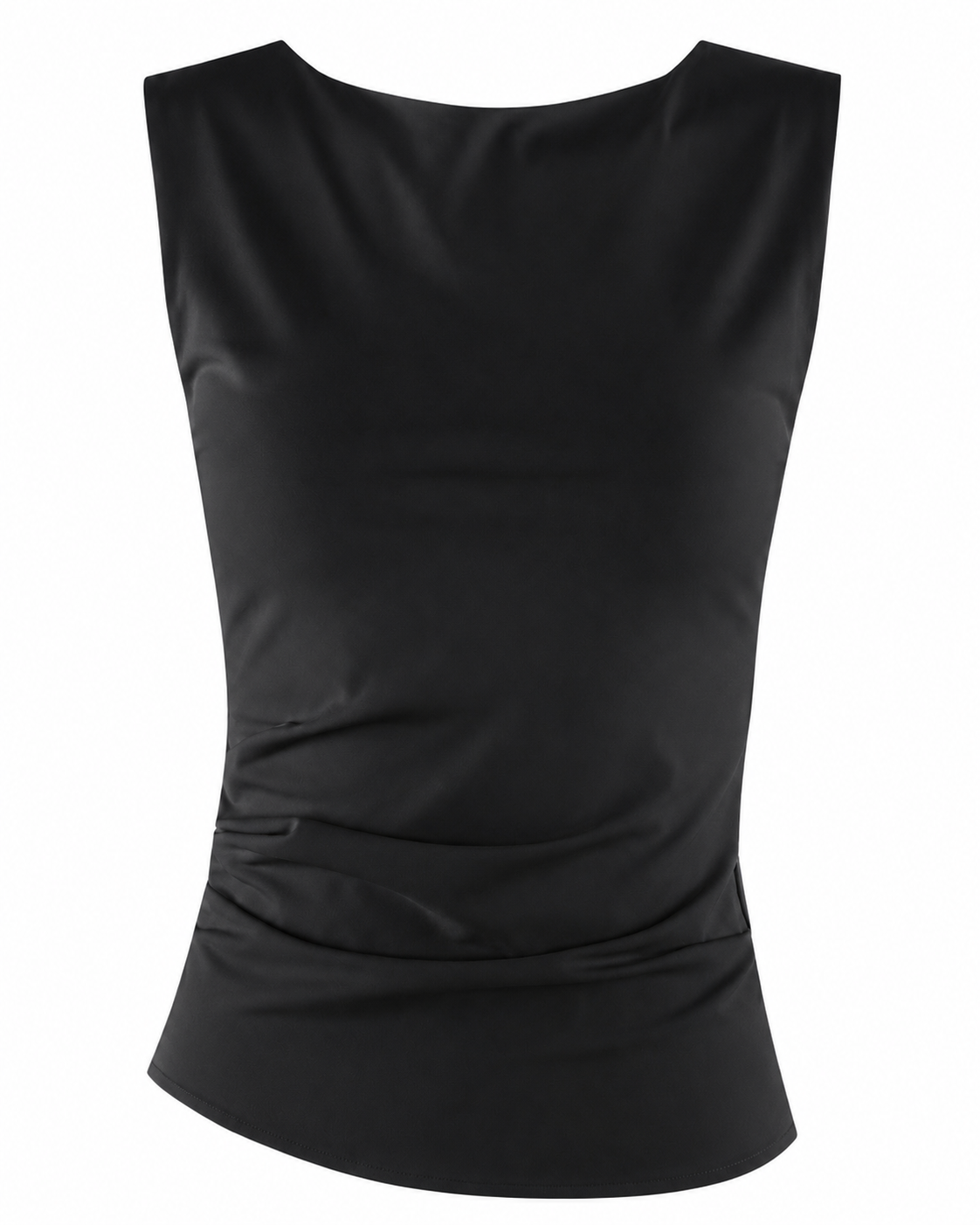 Black Asymmetric Hem Satin Top