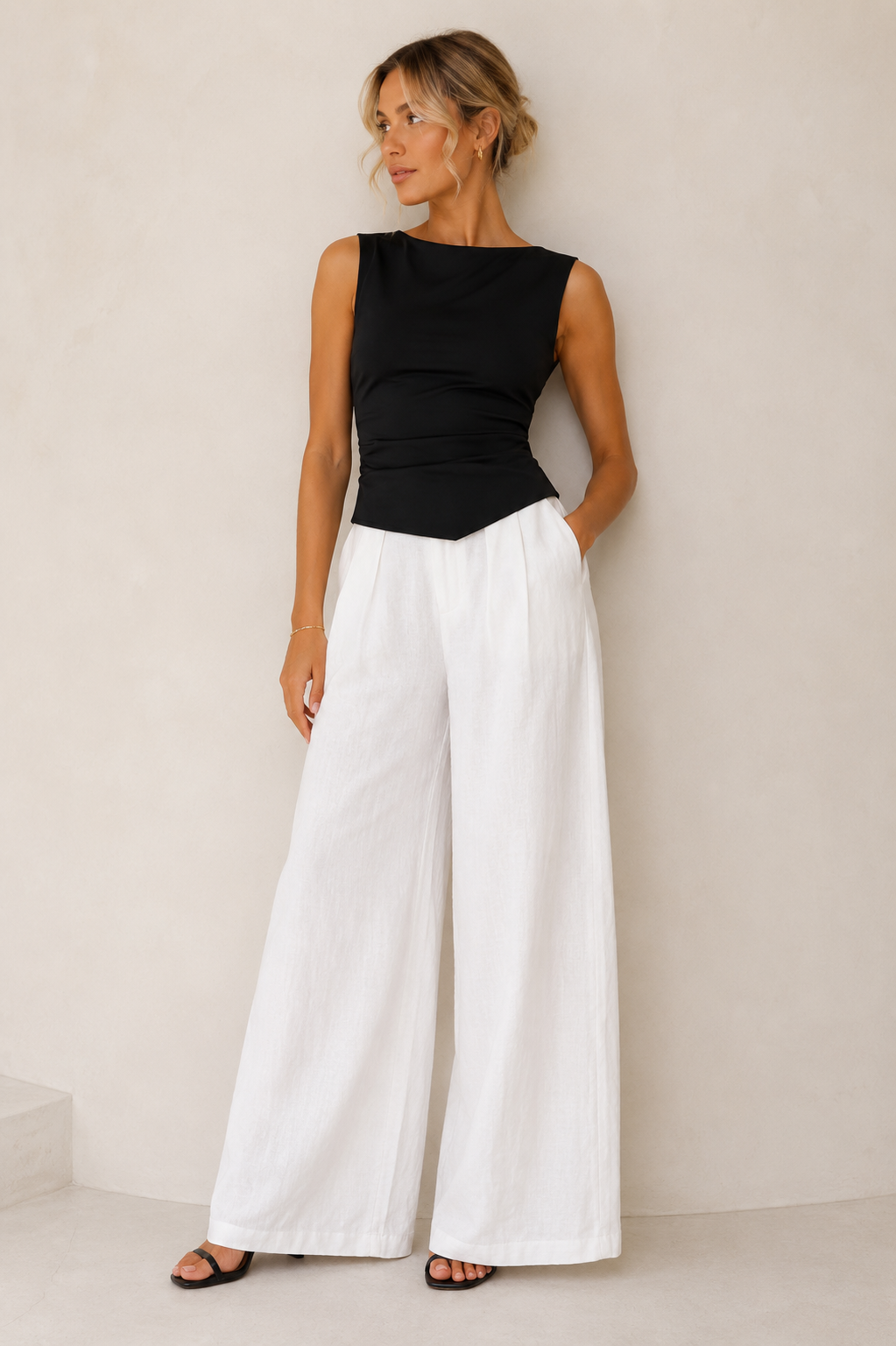 Black Asymmetric Hem Satin Top
