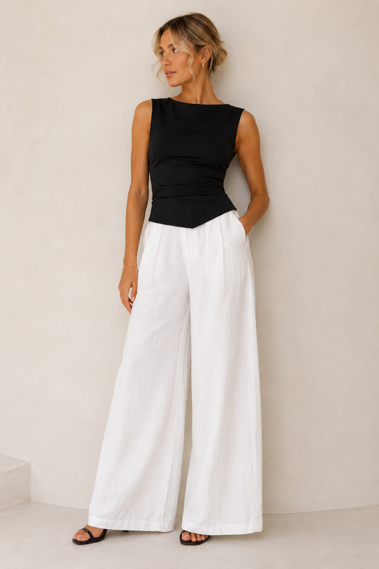 Black Asymmetric Hem Satin Top