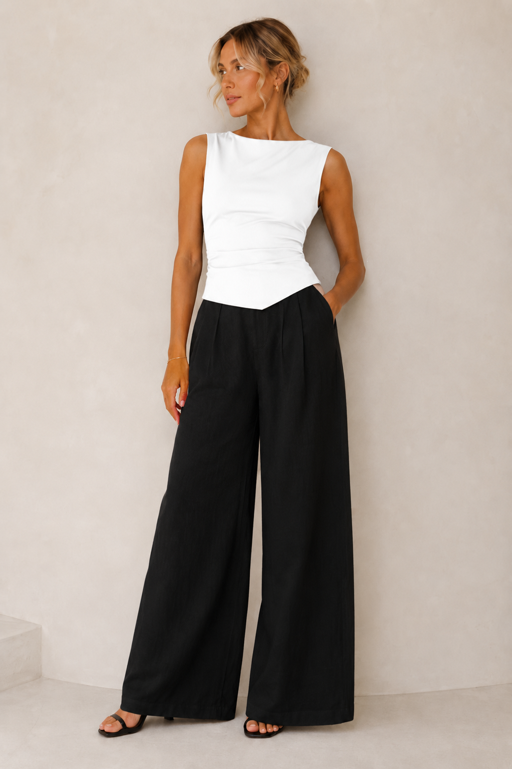 White Asymmetric Hem Satin Top