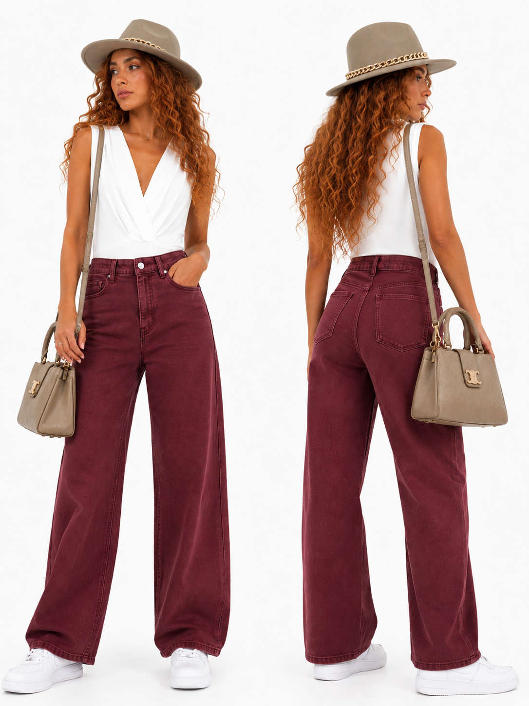 Wide Leg Burgundy Jeans