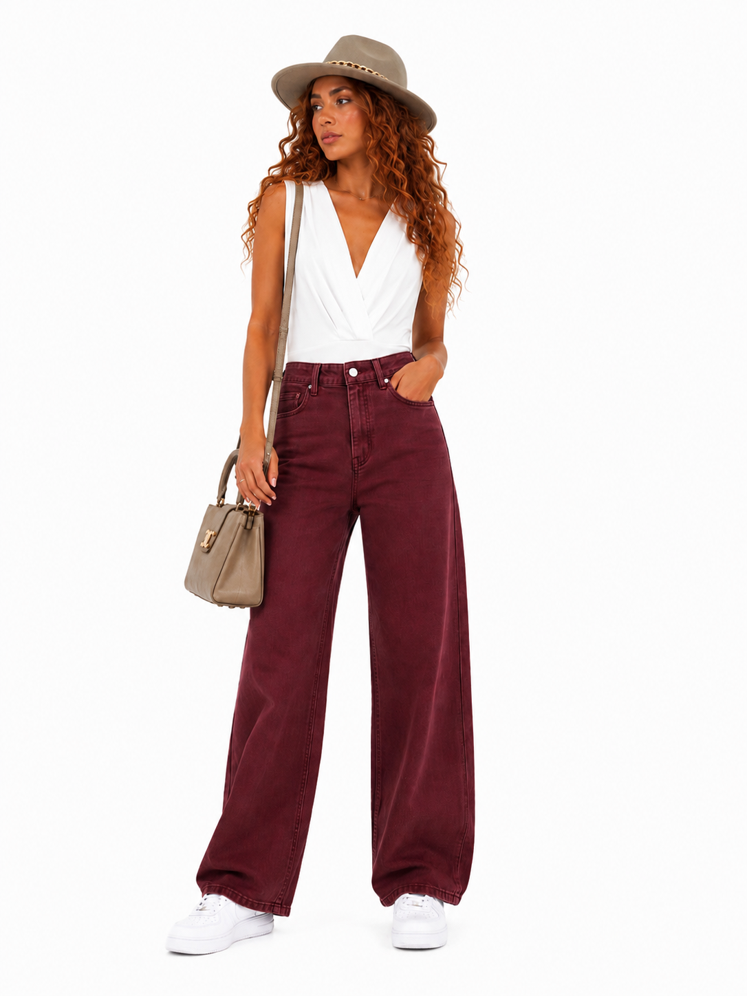 Wide Leg Burgundy Jeans