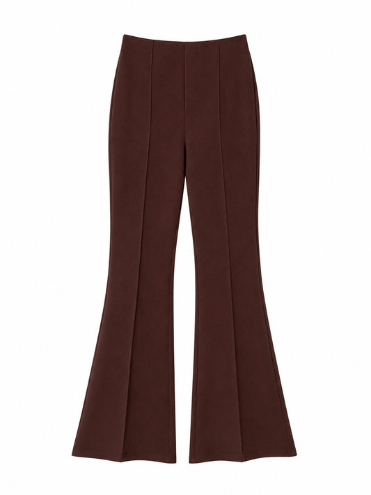 Brown Tailored Flare Trousers in Cream