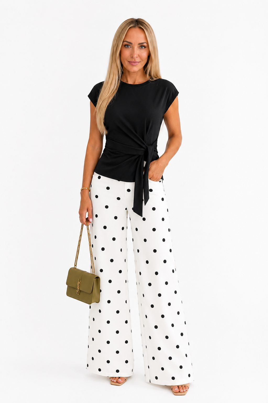 Polka Dots Wide Leg Belted Trousers