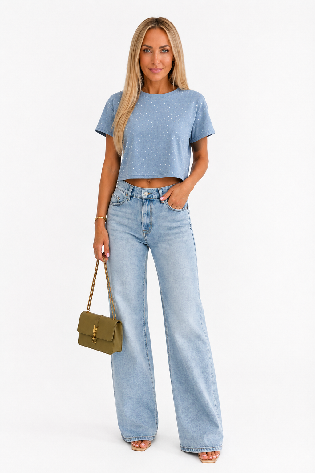 Blue Embellished Crop Top