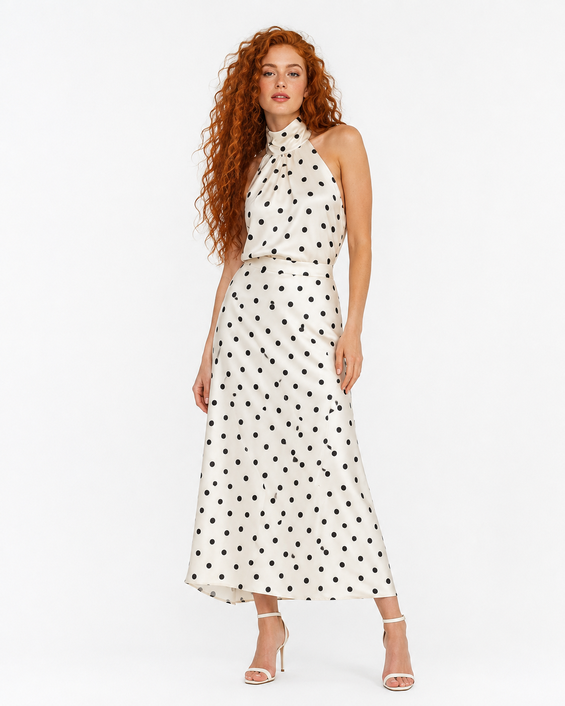 Polka Dots Asymmetric Choker Blouse