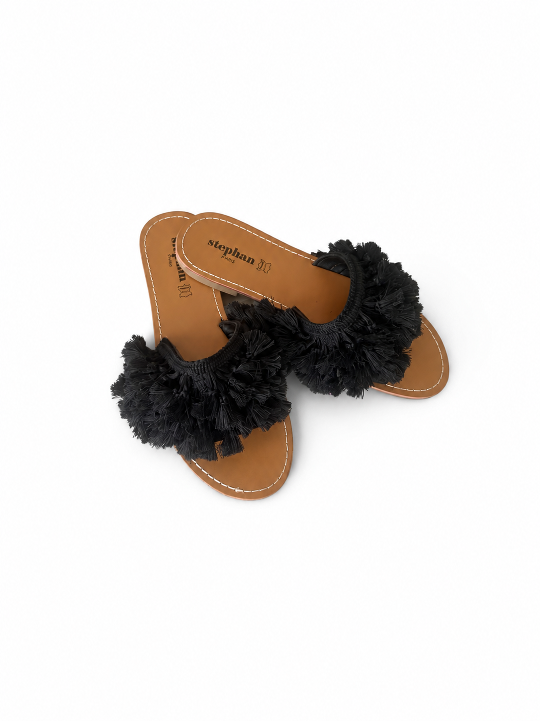 BLACK TASSEL SLIDES