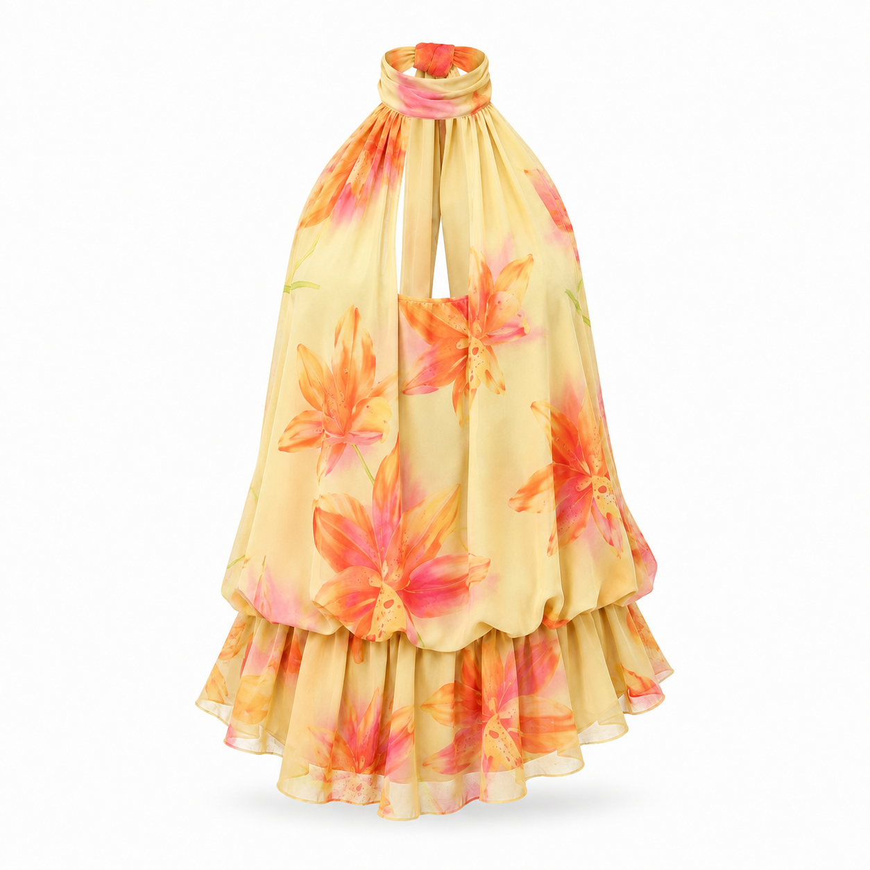 Tropical Halter Tiered Hem Playsuit