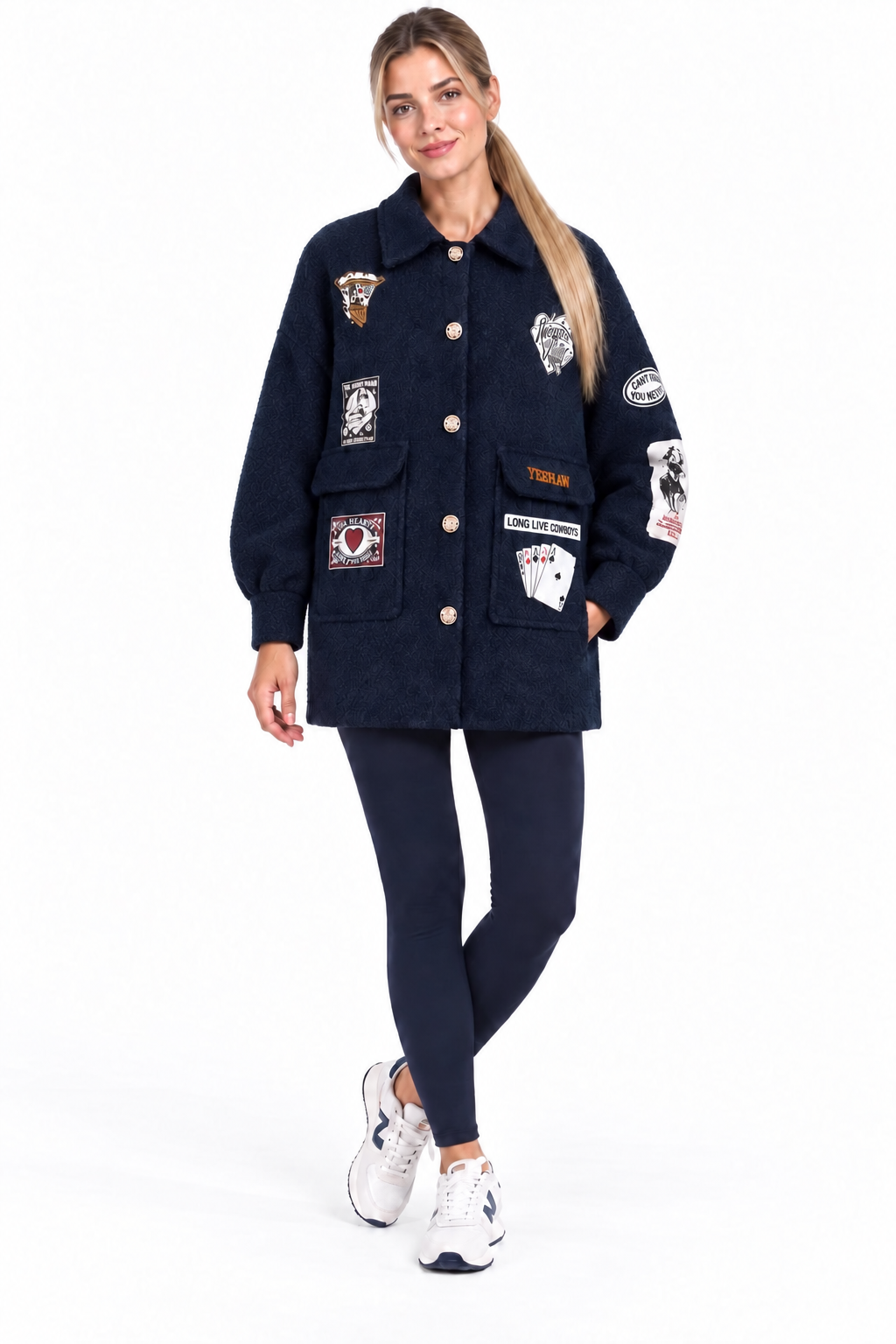 Navy Patch Motif Borg Shacket