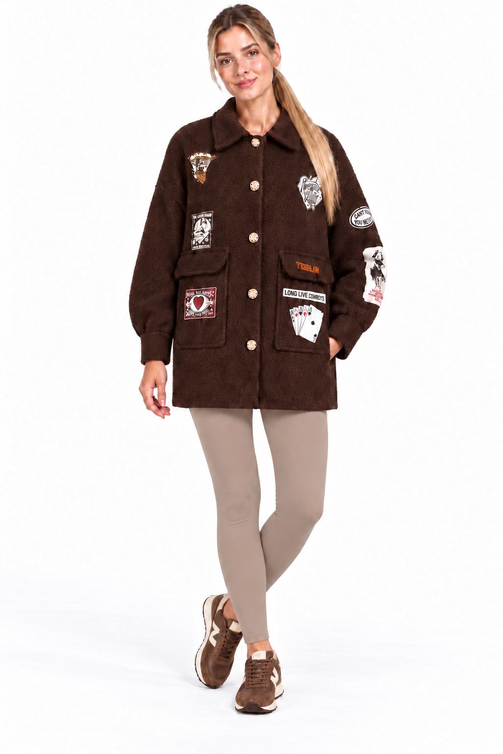 Brown Patch Motif Borg Shacket