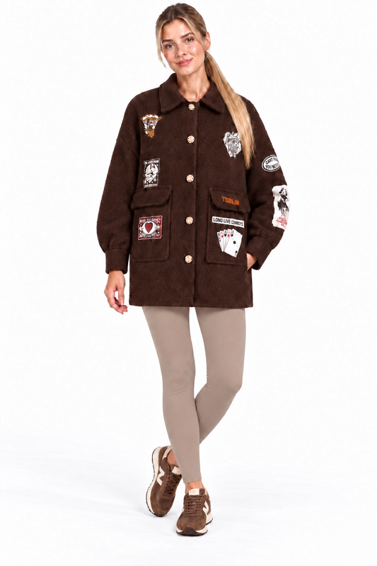 Brown Patch Motif Borg Shacket