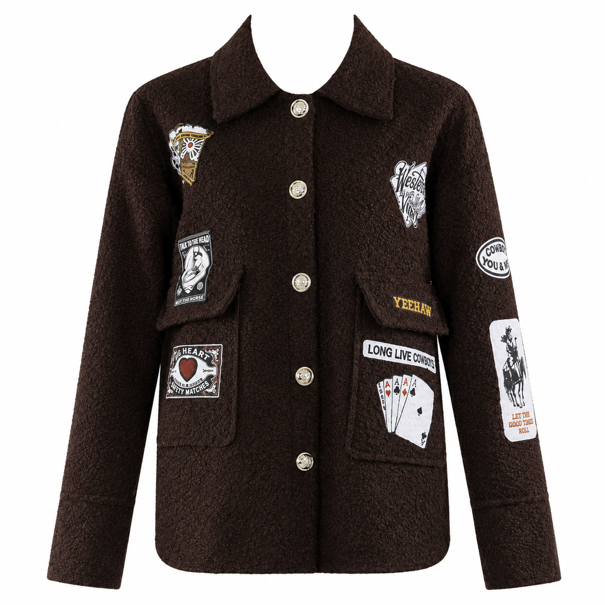 Brown Patch Motif Borg Shacket