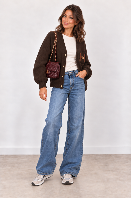 Brown H Motif Wool Blend Cardigan