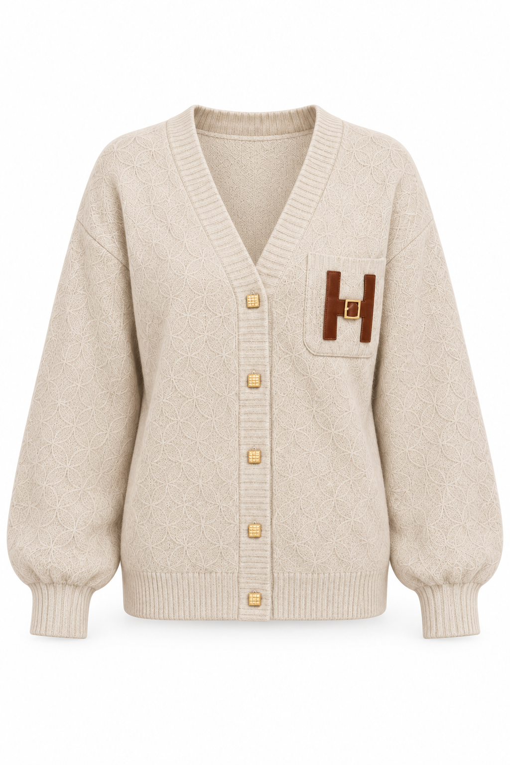 Cream H Motif Wool Blend Cardigan