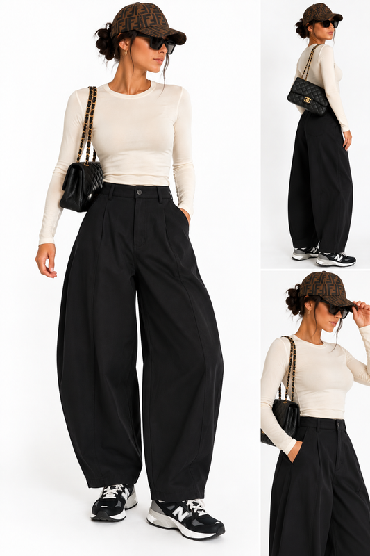 Black Pleated Barrel Trouser