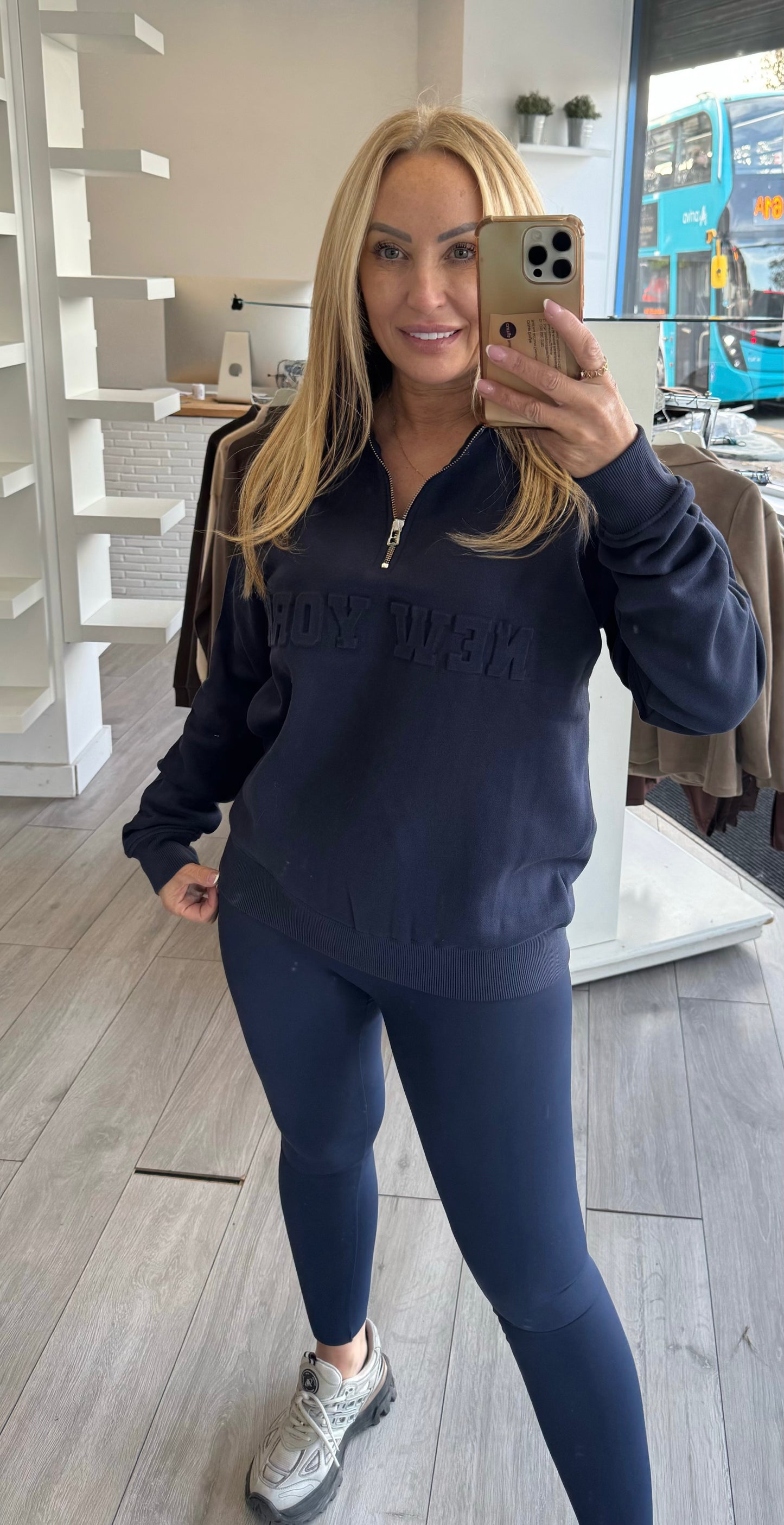 NEW YORK EMBOSSED ZIP SWEATSHIRT