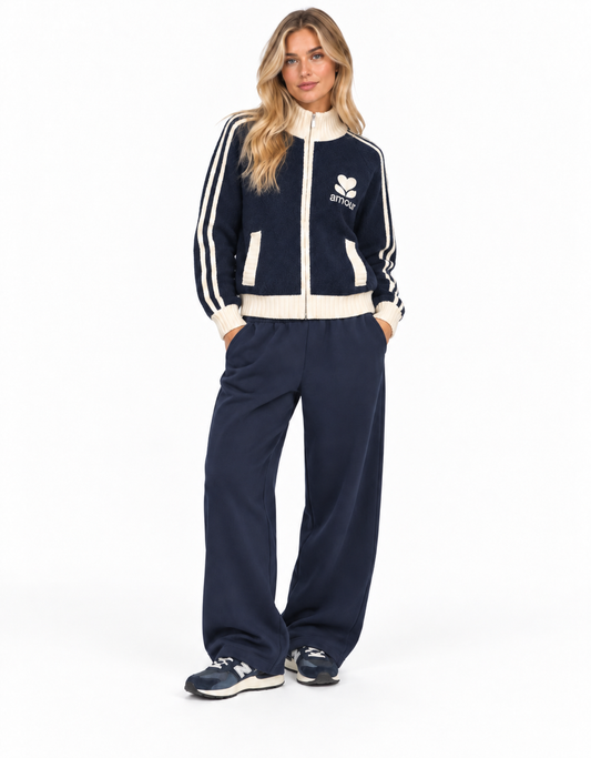 Navy Amour Zip Up Wool Cardigan
