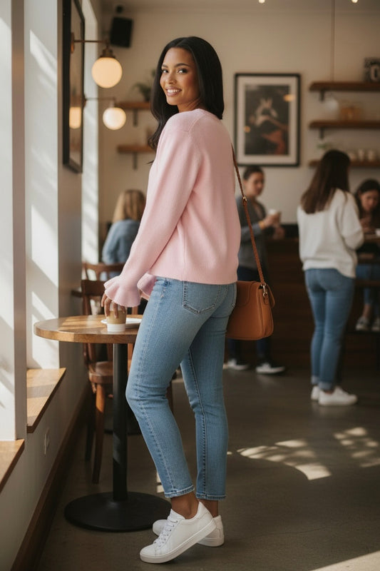 Flute Cuffs Pearls Button Cardigan