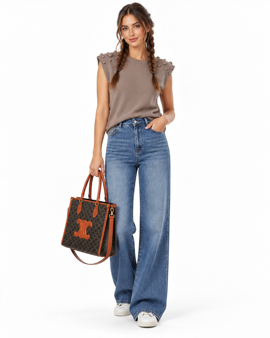 Detailed Padded Shoulder Top