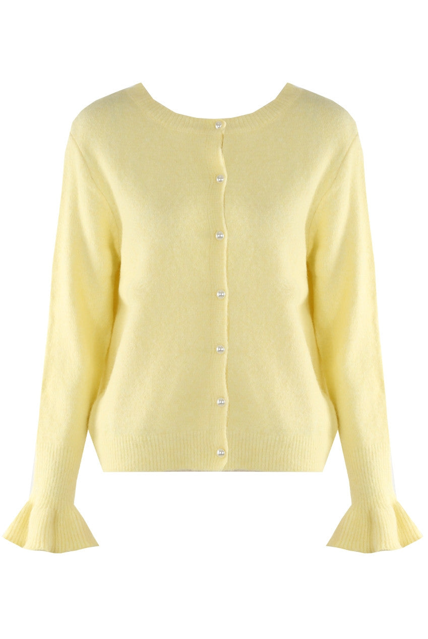 Flute Cuffs Pearls Button Cardigan